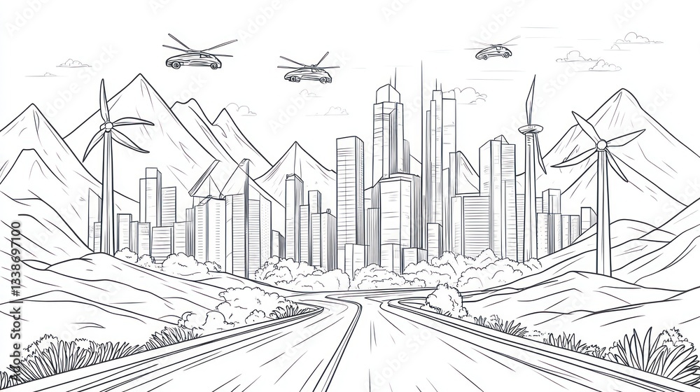 Obraz premium Futuristic city highway with renewable energy. Possible stock photo use Urban development concept