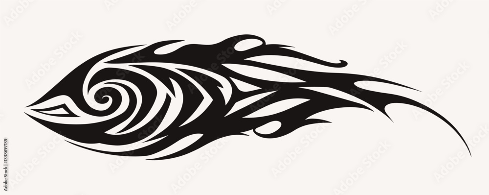 Obraz premium Tribal flame tattoo design with abstract swirling patterns and spiky elements.