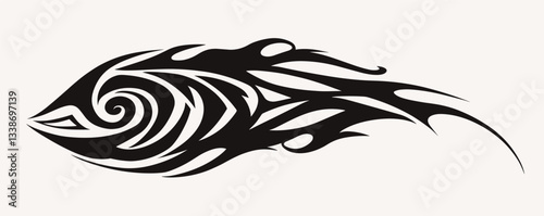 Tribal flame tattoo design with abstract swirling patterns and spiky elements.