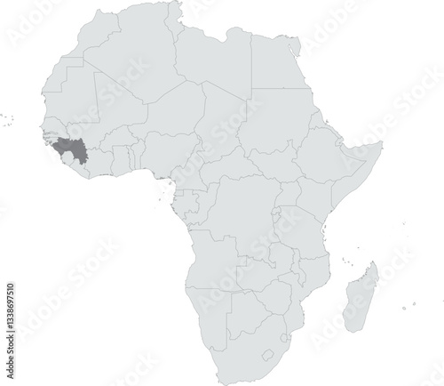 Detailed national location map of GUINEA within the great continent of Africa