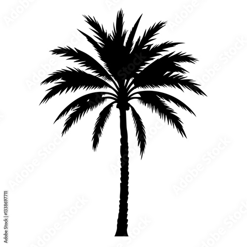 Silhouette of tropical palm trees on a white background