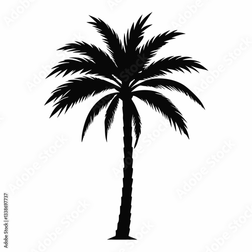 Silhouette of tropical palm trees on a white background