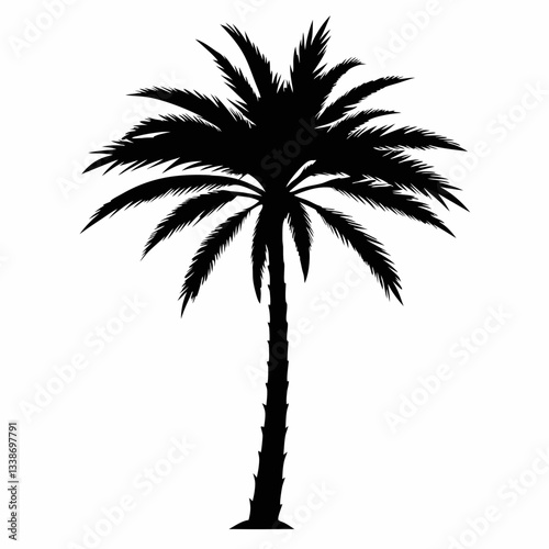 Silhouette of tropical palm trees on a white background