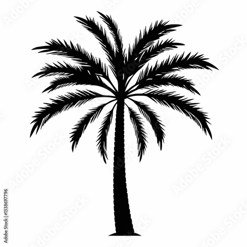 Silhouette of tropical palm trees on a white background