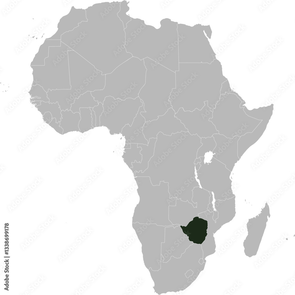 Obraz premium Detailed national location map of ZIMBABWE within the great continent of Africa