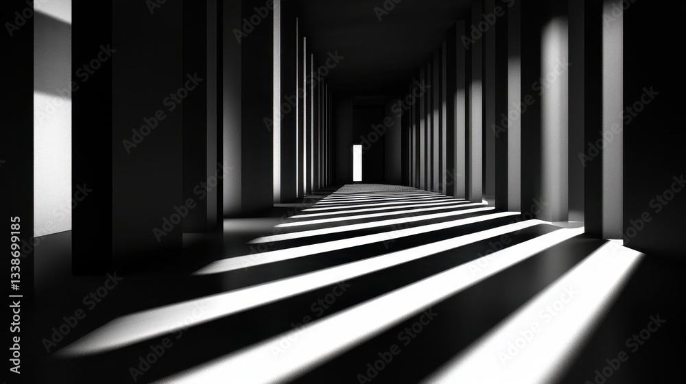 Dark Hallway with Abstract Architecture, Light, and Shadows. Dark Hallway with Abstract Architecture, Light, and Shadows.
