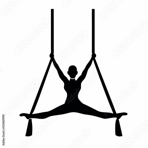 Silhouette of a woman performing aerial and fitness exercises