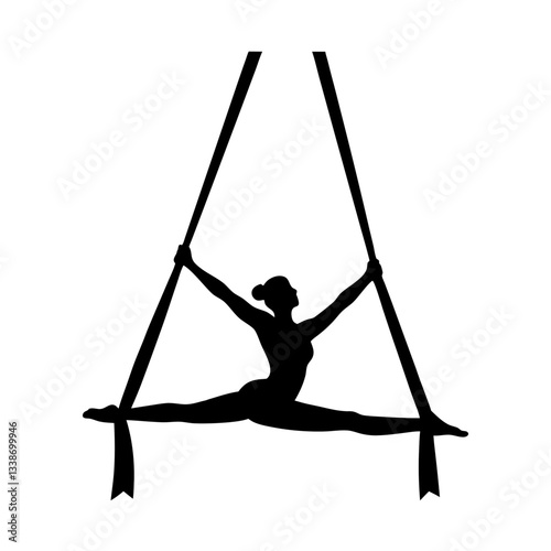 Silhouette of a woman performing aerial and fitness exercises