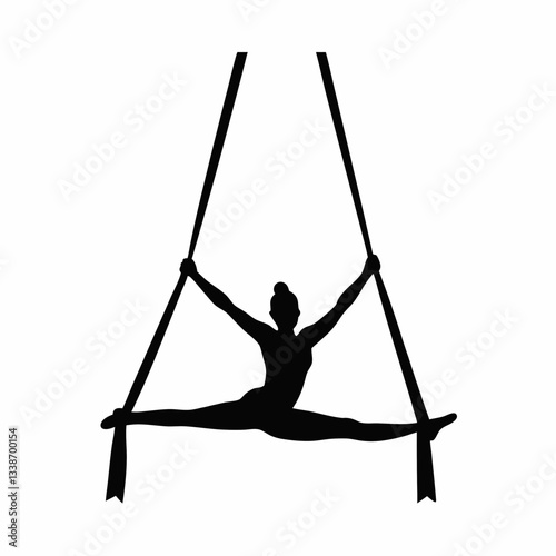 Silhouette of a woman performing aerial and fitness exercises