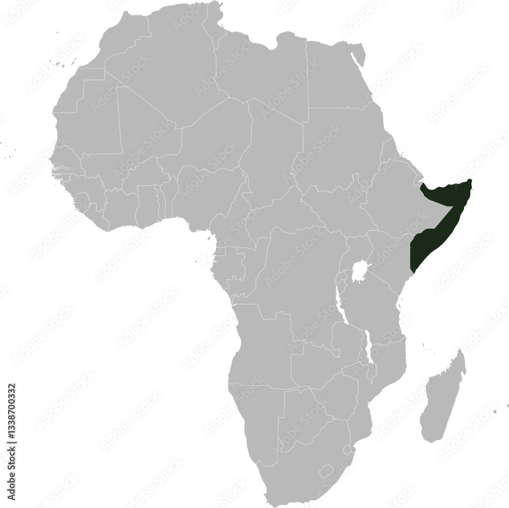 Fototapeta premium Detailed national location map of SOMALIA within the great continent of Africa