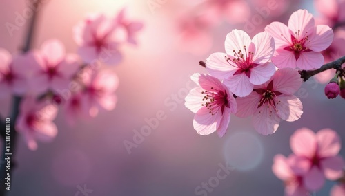 Delicate pink sakura blossoms, soft petals, flowing branches , background texture, floral pattern, fabric