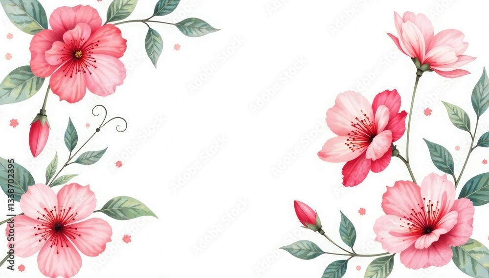 Fototapeta premium Delicate watercolor floral pattern on white background, garden, background