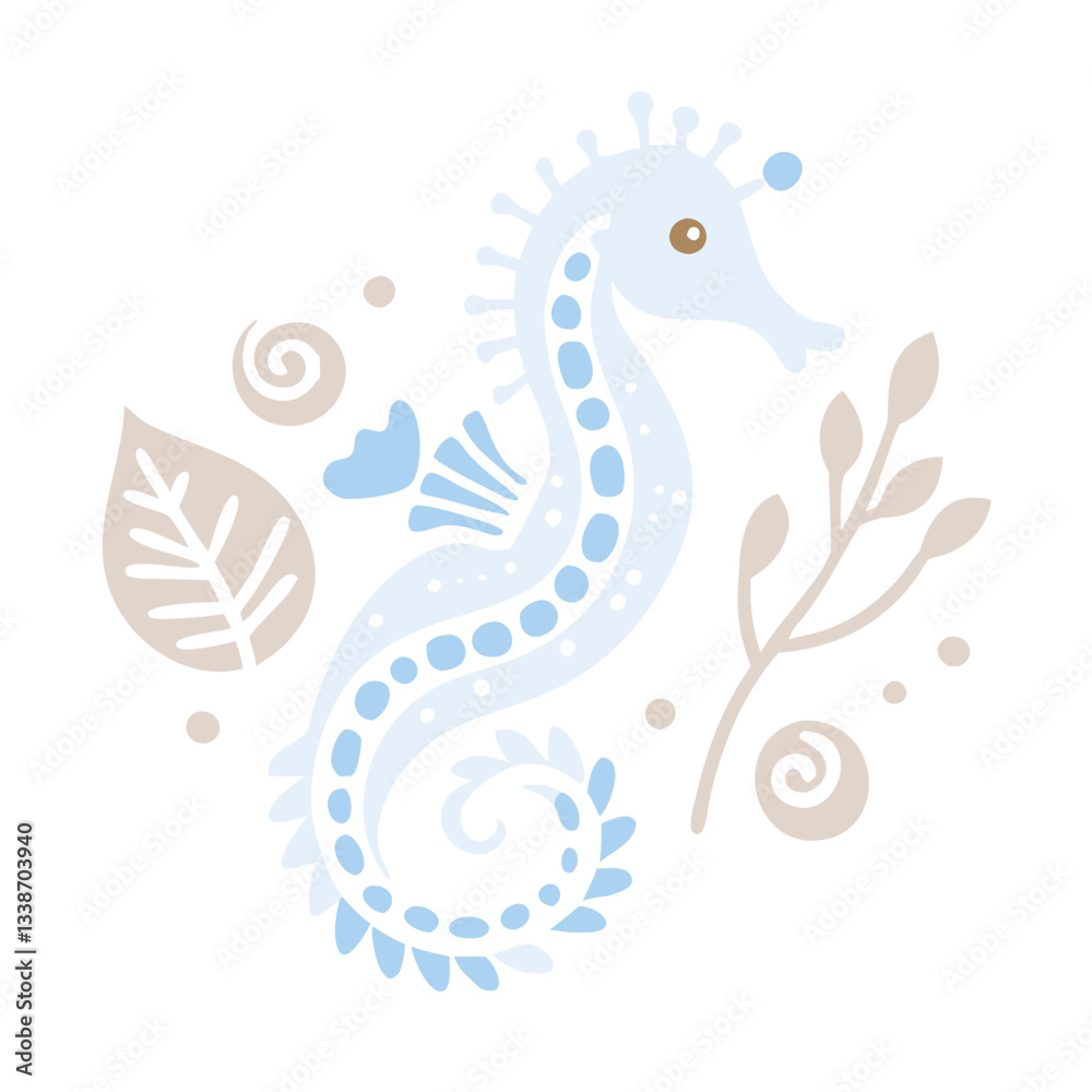 Obraz premium Cute Seahorse with Ocean Elements Illustration