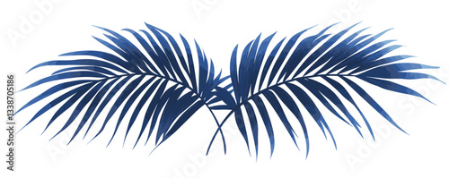 Artistic blue palm leaves illustration on white background with tropical vibe and abstract touch.