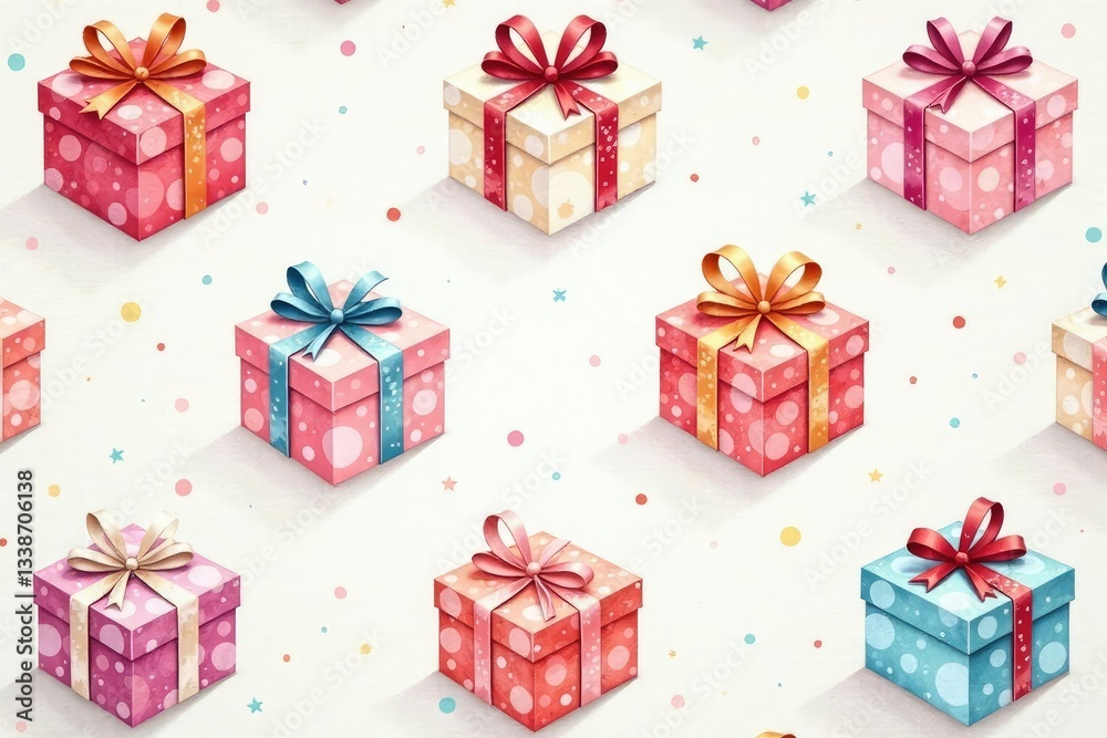 Fototapeta premium Subtle gift box pattern, watercolor style, pastel tones, illustration, delicate, background