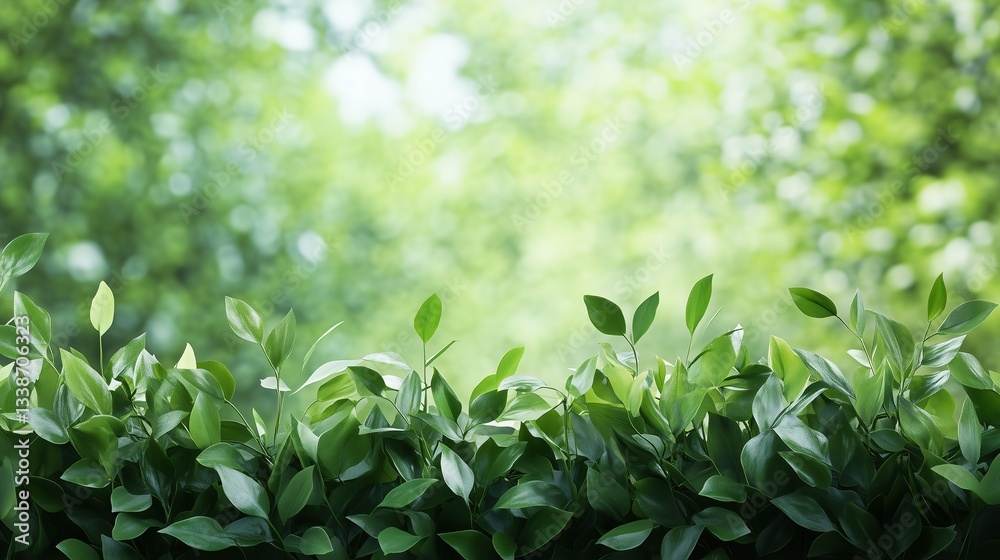 Obraz premium Green Leafy Border with Blurred Nature Background for Eco-Friendly Design