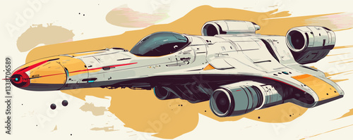 Futuristic spaceship with sleek design in dynamic flight through outer space.