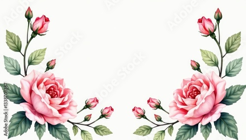 Delicate watercolor roses, leaves, and buds in soft pastel tones , texture, watercolor, design