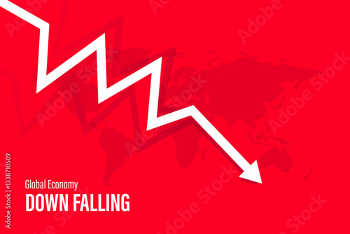 Global Economic Recession with Downfall Arrow on a Red Background Illustration