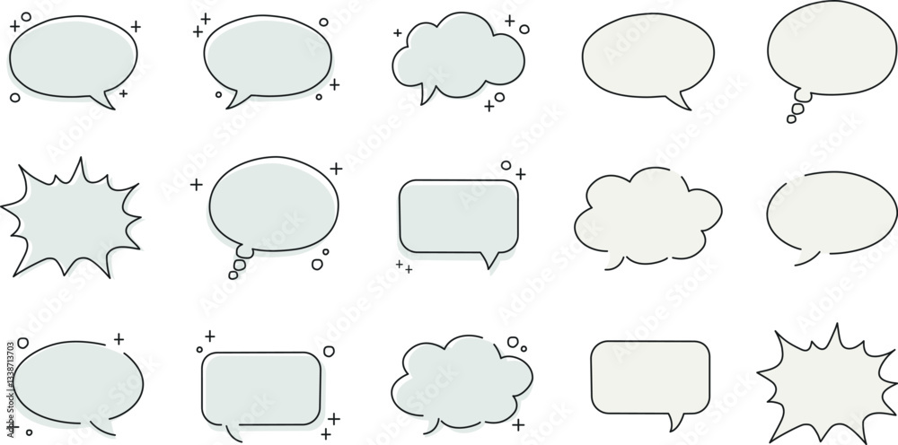Obraz premium Set of speech bubbles. Hand drawn vector illustration. Isolated on white background.