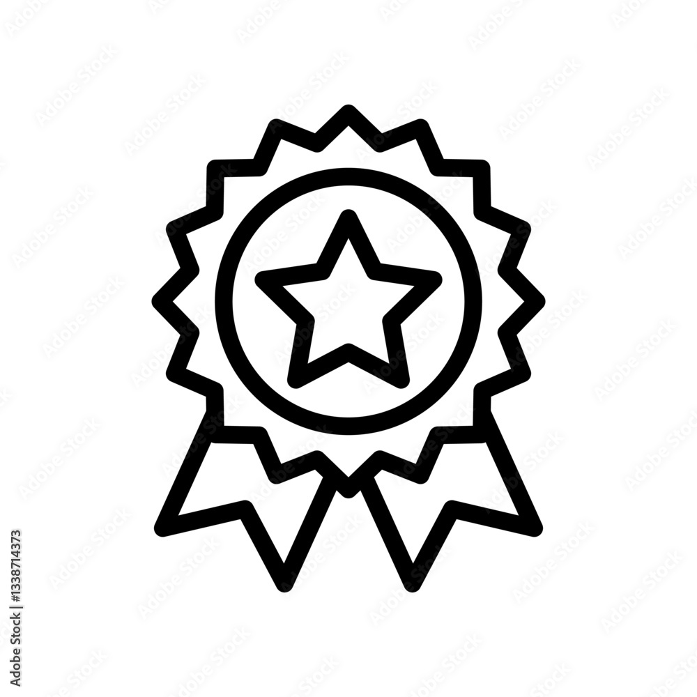 A black and white outline illustration featuring a medal with a star and ribbons. Perfect for reward-related graphics and award-winning designs. A black and white outline illustration featuring a medal with a star and ribbons. Perfect for reward-related graphics and award-winning designs.