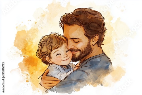Hand-Drawn Illustration of a Father Hugging His Child