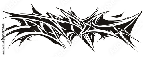 Black and white abstract tribal tattoo design with sharp angular waves.