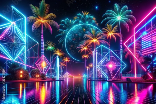 Vibrant Summer Science: Night Photography Graphic Pattern