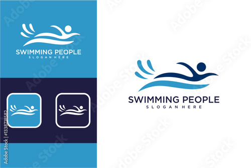 Abstract Swimming People Logo Design Variations