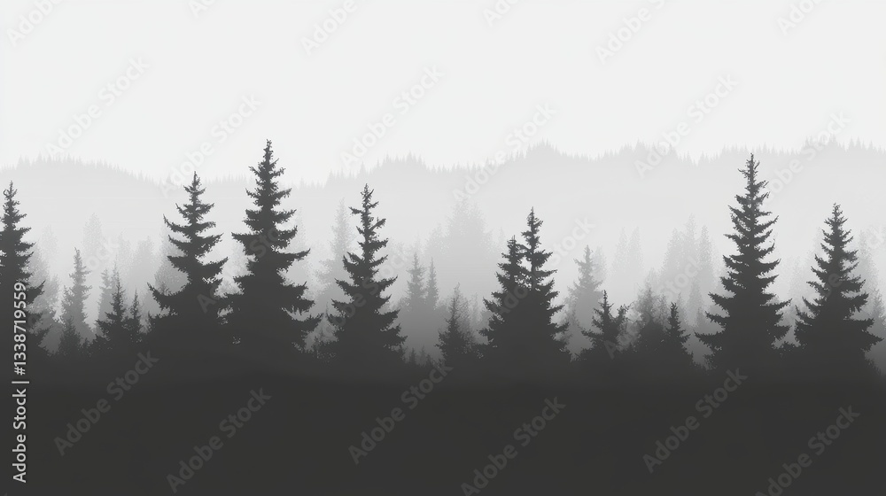 Obraz premium Misty Mountain Forest Silhouette with Nature Landscape.