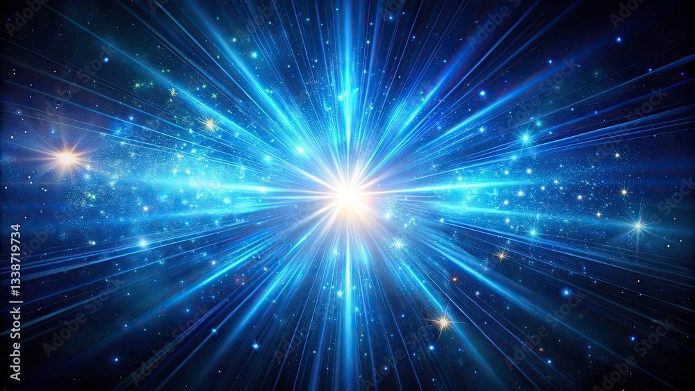 Naklejka premium Blue Starburst Galaxy, Cosmic Abstract Background, Night Sky, Starry Night, Glowing Nebula, Space Art, Celestial Background
