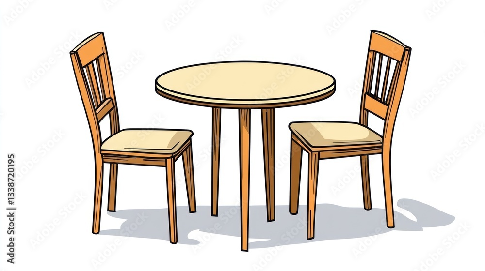 Cartoon Drawing of a Small Table and Two Chairs Cartoon Drawing of a Small Table and Two Chairs
