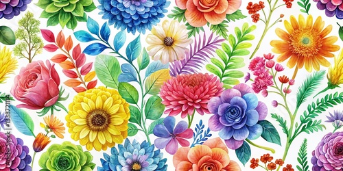 Vibrant Rainbow Botanical Clip Art Texture: Organic Floral Pattern Background