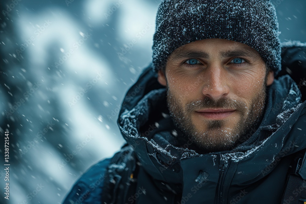 Snowy Mountain Adventure with Determined Expression Snowy Mountain Adventure with Determined Expression