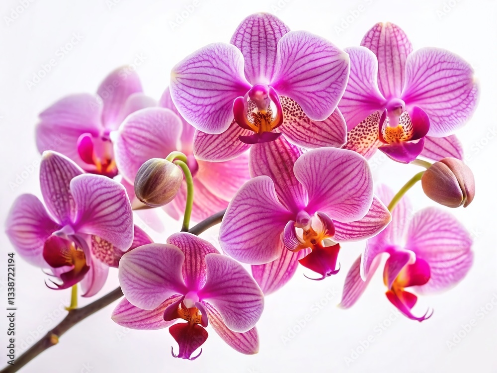 Vibrant Pink Orchid Blossoms on White Background - High-Resolution Stock Photo Vibrant Pink Orchid Blossoms on White Background - High-Resolution Stock Photo