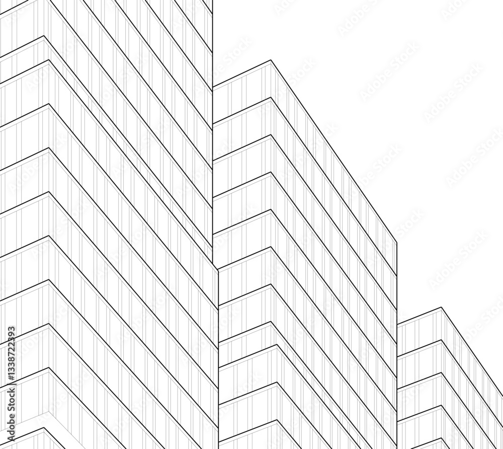 Modern Wireframe Skyscrapers – Abstract Urban Architecture in Perspective