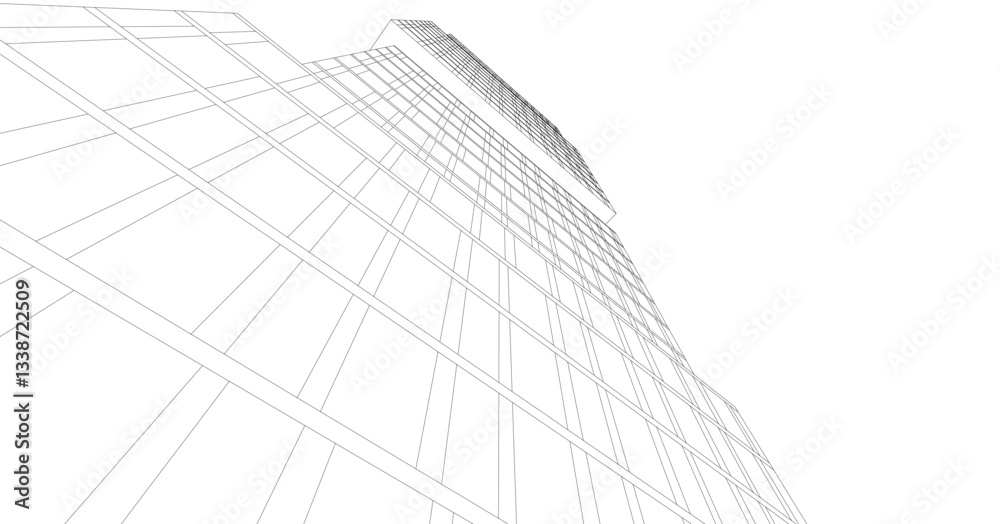 Fototapeta premium Modern Wireframe Skyscrapers – Abstract Urban Architecture in Perspective