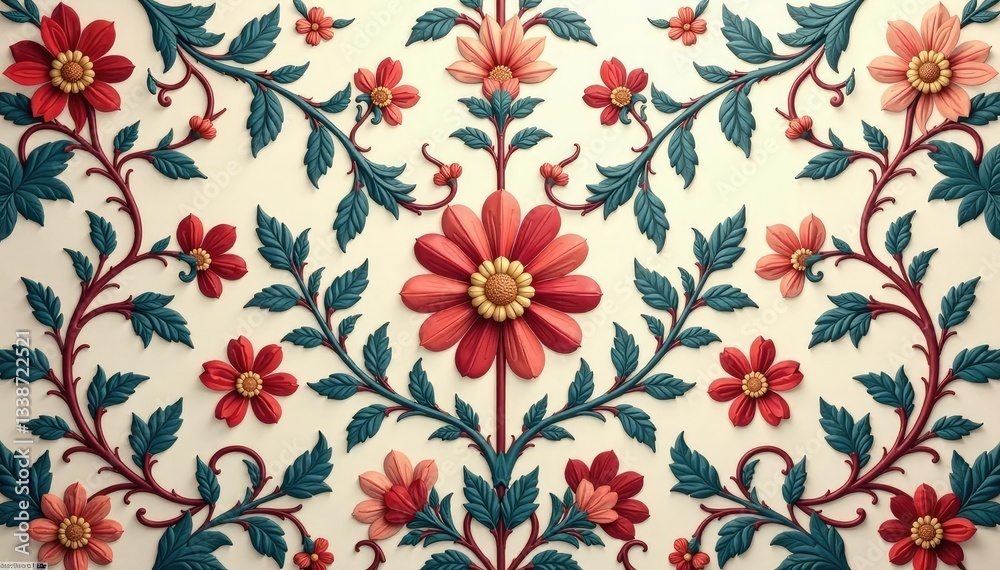 Intricate floral damask wallpaper in muted tones, antique, wallpaper, home Intricate floral damask wallpaper in muted tones, antique, wallpaper, home