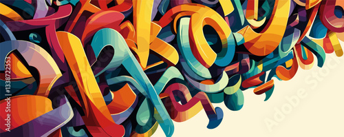 Colorful abstract 3d letters composition with dynamic shapes.
