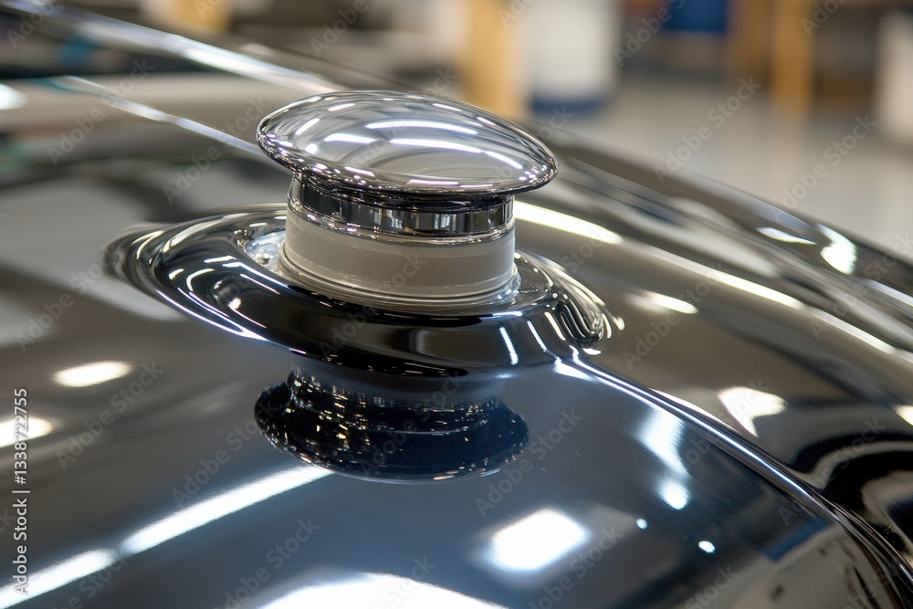 Obraz premium Polishing machine enhances car's hood finish in an auto body shop during the day Generative AI
