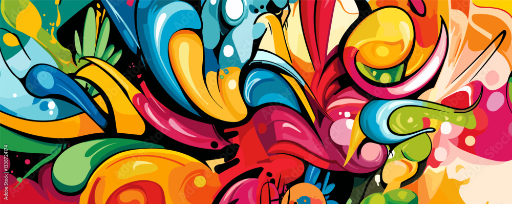 Naklejka premium Vibrant abstract artwork with colorful swirls and dynamic shapes.