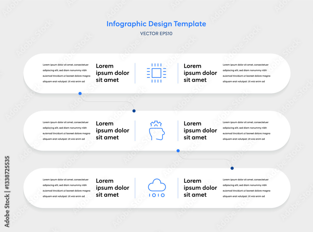 Infographic Tech Template with Minimal Clean Modern Elements. Interface Vertical Layout 3 Step Process Connecting Node feathering AI Data Analysis Semiconductor Icons Business Report Presentation Infographic Tech Template with Minimal Clean Modern Elements. Interface Vertical Layout 3 Step Process Connecting Node feathering AI Data Analysis Semiconductor Icons Business Report Presentation