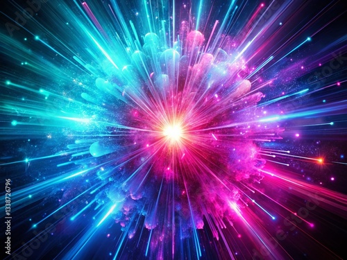 Vibrant Magenta & Cyan Explosion: Neon Light Dynamic Background Stock Photo
