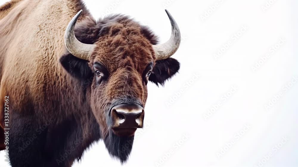 bison studio video, bison close-up, bison on a white background bison studio video, bison close-up, bison on a white background