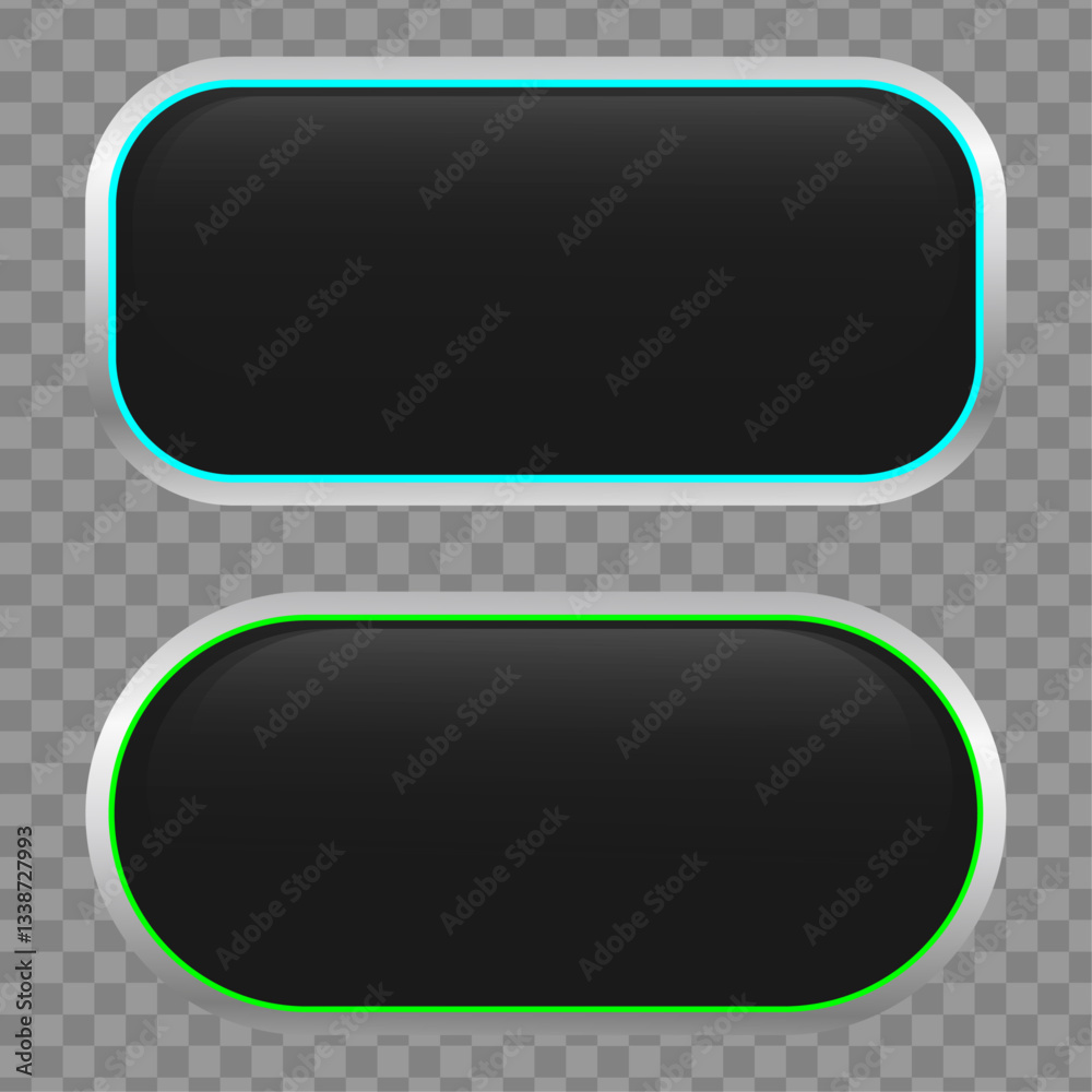 Black Rectangle Web Buttons with Silver Frame and Colorful Line, Green, Blue, Template of Empty Buttons, Vector Black Rectangle Web Buttons with Silver Frame and Colorful Line, Green, Blue, Template of Empty Buttons, Vector