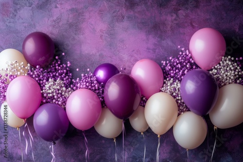 Purple And Pink Balloons With Gypsophila