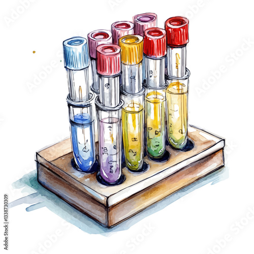 A watercolor vector painting of a micro-pipette stand, isolated on a white background.

