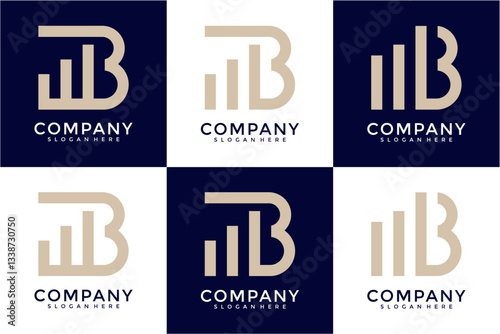 Beige and Blue Modern Monogram Logo Designs