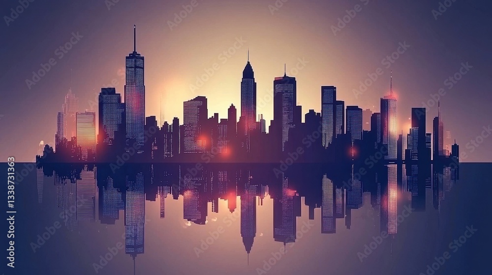 Fototapeta premium NYC Skyline Sunset Reflection with Cityscape, and Urban.