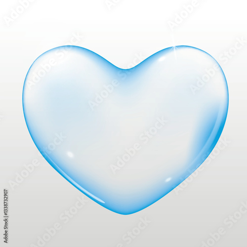 Realistic transparent blue vector soap bubble shaped as heart. Romantic glossy soapy heart. Valentine day symbol. Black background.